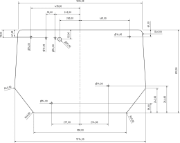 Technische Zeichnung: Heckscheibe klar, Breite 1.274 mm, 5-Loch-Befestigung, 7 Bohrungen, für Traktor Zetor UR 3