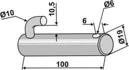 Technische Zeichnung: Industriehof® Bolzen 100 x 19 mm, Bohrung 6 mm für Spraglese-Mica