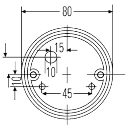 Technische Zeichnung: Hella® Blinkleuchte rund, links/rechts, Ø 80 mm, Befestigung Anbau, 2 St. Schraube M 5
