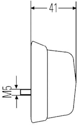 Technische Zeichnung: Hella® Blinkleuchte rund, links/rechts, Ø 80 mm, Befestigung Anbau, 2 St. Schraube M 5