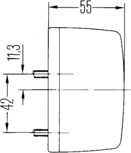 Technische Zeichnung: Hella® Blinkleuchte quadratisch, vorn links/rechts, 60 x 90 x 55 mm, Befestigung Anbau, seitlich