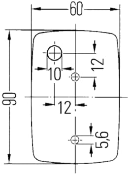 Technische Zeichnung: Hella® Blinkleuchte quadratisch, vorn links/rechts, 60 x 90 x 55 mm, Befestigung Anbau, seitlich