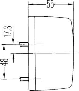 Technische Zeichnung: Hella® Blinkleuchte quadratisch, vorn links/rechts, 60 x 90 x 55 mm, Befestigung Anbau, seitlich