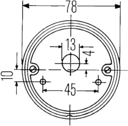 Technische Zeichnung: Hella® Blink- und Positionsleuchte rund, links/rechts, Ø außen 78 mm, Höhe 43,5 mm, Befestigung Anbau