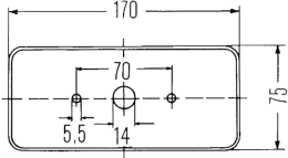 Technische Zeichnung: Hella® Blink- und Positionsleuchte quadratisch, vorn links/rechts, 170 x 75 x 62 mm