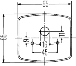 Technische Zeichnung: Hella® Blink- und Positionsleuchte quadratisch, links/rechts, 95 x 85 x 54 mm, Befestigung Anbau
