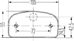Technische Zeichnung: Hella® Kennzeichenleuchte hinten links/rechts, R10W, schwarz, oval, 105 x 55 x 40 mm, Sockel BA15s