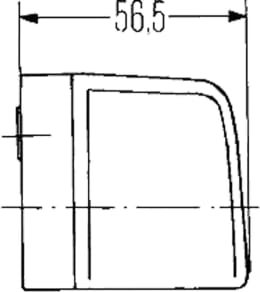 Technische Zeichnung: Hella® Kennzeichenleuchte hinten links/rechts, R10W, schwarz, oval, 102 x 55 x 56,5 mm, Sockel BA15s