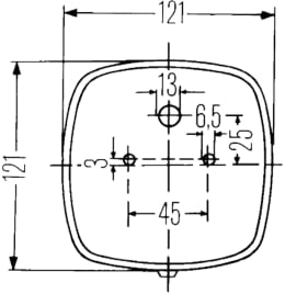 Technische Zeichnung: Hella® Schlussleuchte links/rechts 121 x 121 x 56 mm, Schluss-, Brems-, Blink-