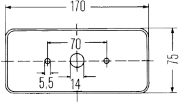 Technische Zeichnung: Hella® Schlussleuchte links/rechts 170 x 75 x 62 mm, Schluss-, Brems-, Blink-, Kennzeichenlicht