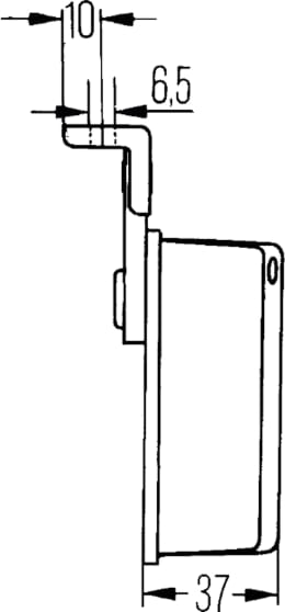 Technische Zeichnung: Hella® Positionsleuchte seitlich links/rechts weiß, rot, mit gewinkeltem Halter