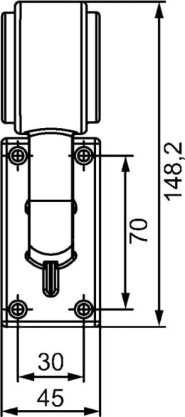 Technische Zeichnung: Hella® LED-Positionsleuchte gewinkelt, seitlich links/rechts, 148,2 x 159 x 45 mm, 10 – 30 V DC