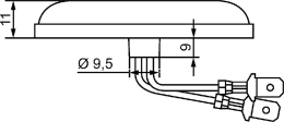 Technische Zeichnung: Hella® LED-Positionsleuchte quadratisch, hinten links/rechts, rot, 65 x 16 x 11 mm, 12 V DC, E4 8115