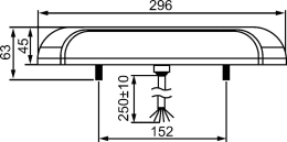 Technische Zeichnung: Hella® LED-Schlussleuchte links/rechts 296 x 142 x 45 mm, Schluss-, Brems-, Blink-, Rückfahr-