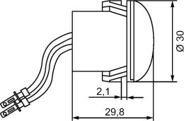 Technische Zeichnung: Hella® LED-Positionsleuchte rund, Front, weiß, Ø 30 mm, 9 – 33 V DC, E4 8638