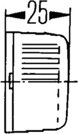 Technische Zeichnung: Hella® Seitenmarkierungsleuchte quadratisch, links/rechts, 110 x 40 x 25 mm, Anbau, waagerecht