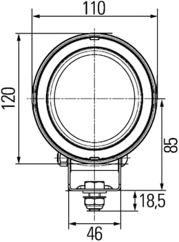 Technische Zeichnung: Hella® LED-Arbeitsscheinwerfer Mega Beam LED nahe Ausleuchtung