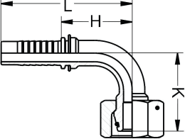 Technische Zeichnung: Dichtkegelnippel DKOS 90 °, schwer, Innengewinde metrisch, zylindrisch, Aussenkung 24°