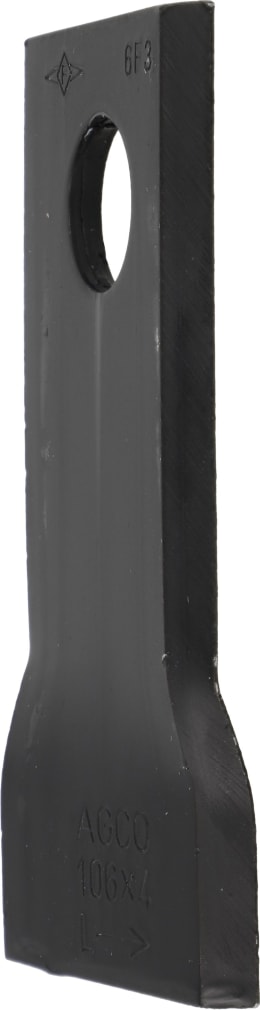 Produktbild: Fendt Kreiselmäherklinge 106 x 48 x 4 mm, links, gedreht für Mähwerk Fendt, Fella, Massey Ferguson, FEL122329