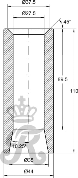 Technische Zeichnung: SHW Einschweißbuchse VB113 konisch 35, 27,5 x 44 x 110 mm, für Frontladerzinken M 22