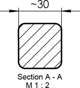 Technische Zeichnung: SHW Greiferzinken K001-36 810 mm, 225 mm, M 22 x 1,5 AG, spitz, gebogen, Vierkant, Bressel & Lade