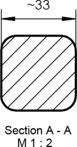 Technische Zeichnung: SHW Frontladerzinken K174 820 mm M 30 x 2 AG spitz, gerade, Sternprofil