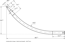 Technische Zeichnung: SHW Greiferzinken K264 550 mm, 230 mm, 10,5 mm, spitz, gebogen, rund