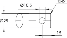 Technische Zeichnung: SHW Greiferzinken K264 550 mm, 230 mm, 10,5 mm, spitz, gebogen, rund