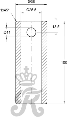 Technische Zeichnung: SHW Einschweißbuchse VB264 gerade 25,5 x 38 x 100 mm, für Greiferzinken mit Bohrung