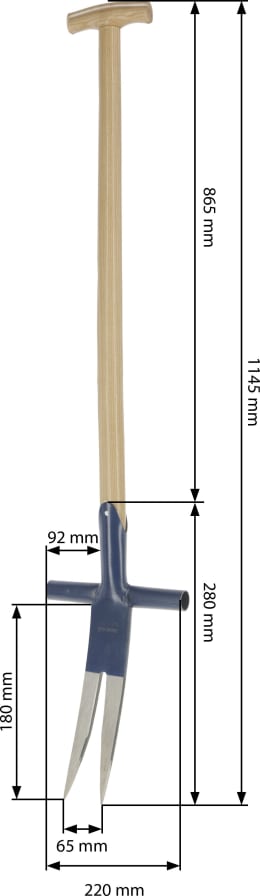 Technische Zeichnung: KERBL Ampferstecher mit T-Stiel Esche