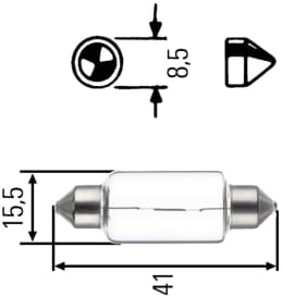 Technische Zeichnung: Hella® Soffitte 12 V, 18 W, SV 8,5