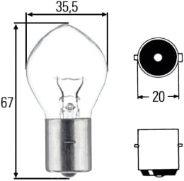 Technische Zeichnung: Hella® Kugellampe F2, 24 V, 35 W, BA20s