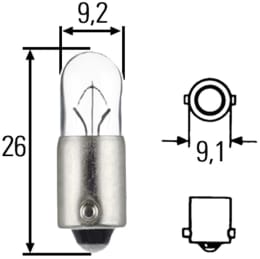 Technische Zeichnung: Hella® Kugellampe T4W, 24 V, 4 W, BA9s, Heavy Duty
