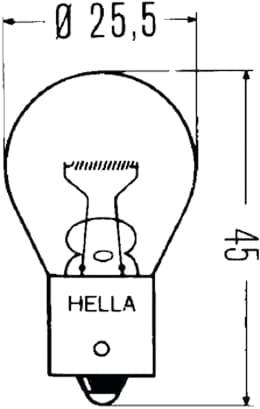 Technische Zeichnung: Hella® Kugellampe P21W, 12 V, 21 W, BA15s