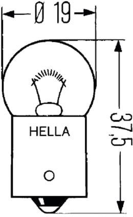 Technische Zeichnung: Hella® Kugellampe R10W, 12 V, 10 W, BA15s