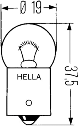 Technische Zeichnung: Hella® Kugellampe R5W, 12 V, 5 W, BA15s