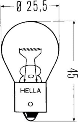 Technische Zeichnung: Hella® Kugellampe PY21W, 12 V, 21 W, BAU 15s