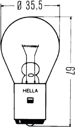 Technische Zeichnung: Hella® Kugellampe F2, 12 V, 35 W, BA20s