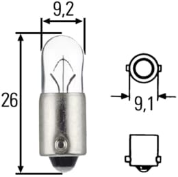 Technische Zeichnung: Hella® Kugellampe T4W, 24 V, 4 W, BA9s