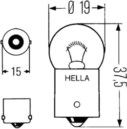 Technische Zeichnung: Hella® Kugellampe R10W, 24 V, 10 W, BA15s, Heavy Duty