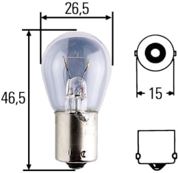 Technische Zeichnung: Hella® Kugellampe R24V/18W, 24 V, 18 W, BA15s
