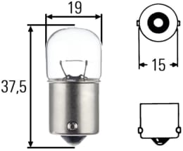 Technische Zeichnung: Hella® Kugellampe R10W, 12 V, 10 W, BA15s in Blisterpackung