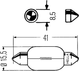 Technische Zeichnung: Hella® Soffitte 24 V, 10 W, SV 8,5
