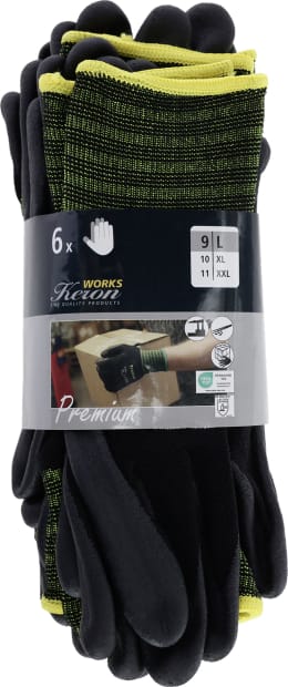 Produktbild: Keron Handschuhe Premium 6 Paar, Nylon-Feinstrick, nitrilschaumbeschichtet