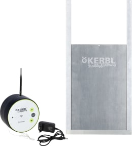 Produktbild: KERBL Hühnerklappe Duo Smart 220 x 330 mm Set mit WLAN-Steuerung und Schienen für Geflügelställe, 70522