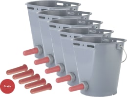 Produktbild: KERBL Kälbertränkeeimer 8 l rund Set mit 5 Gratis Saugern, Kunststoff (lebensmittelecht), grau