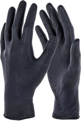 Produktbild: Schwarze Nitril-Einmalhandschuhe mit strukturierter Grip-Oberfläche