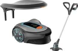 Produktbild: GARDENA Mähroboter SILENO minimo für Rasenflächen bis 250 m², mit Installations-Kit/Akku-Trimmer, 15201-20
