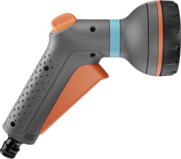Produktbild: GARDENA Multifunktionsbrause Classic in Grau mit orangen Griffen und türkisem Akzent