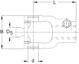 Technische Zeichnung: Walterscheid Weitwinkelanschlussgabel AGKF WW80° mit Klemmschraube (Formschluss)